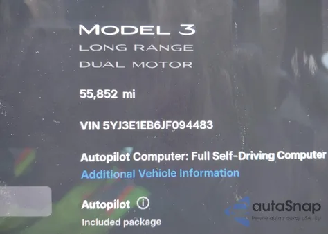2018 Tesla Model 3 Long Range/Performance from USA, damaged, VIN 5YJ3E1EB6JF094483